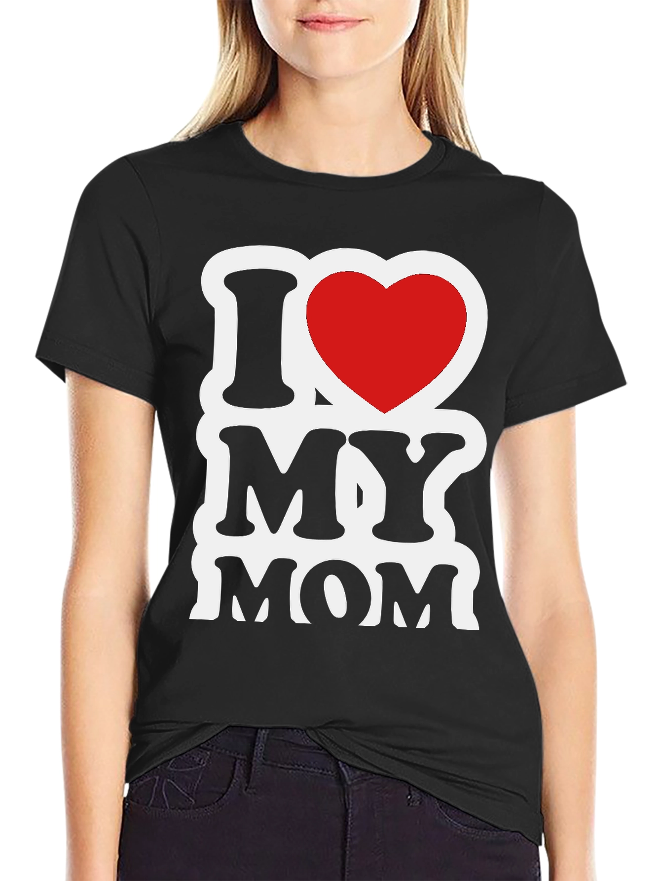 I Love My Mom Graphic T-Shirt - Black
