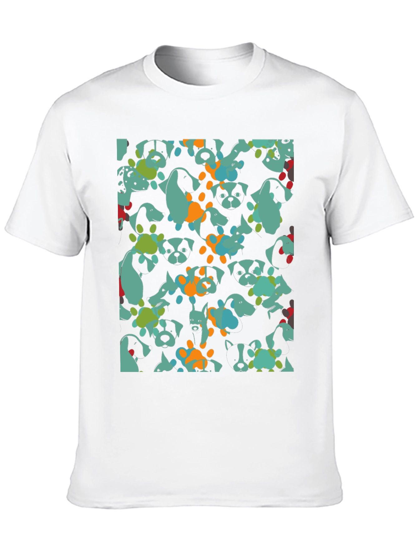 Dog Pattern Black Cotton T-Shirt