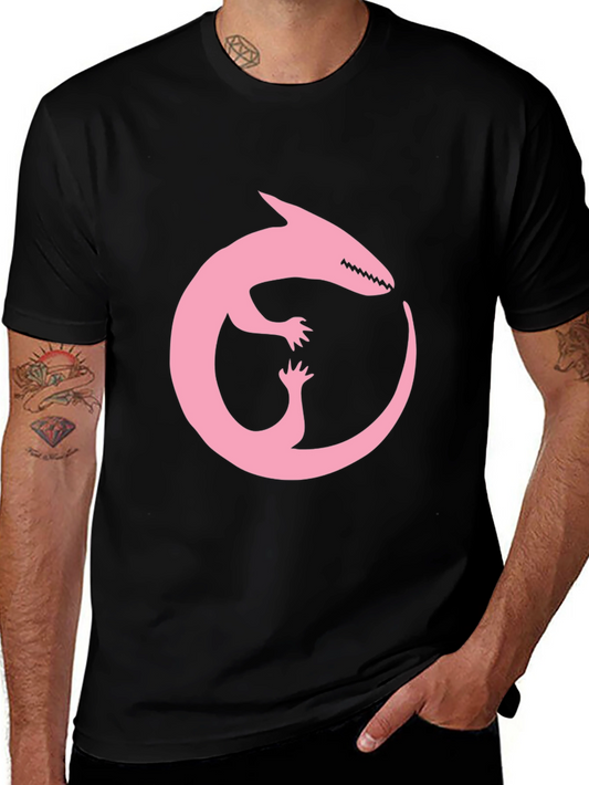 Pink Dinosaur Ouroboros Black T-Shirt