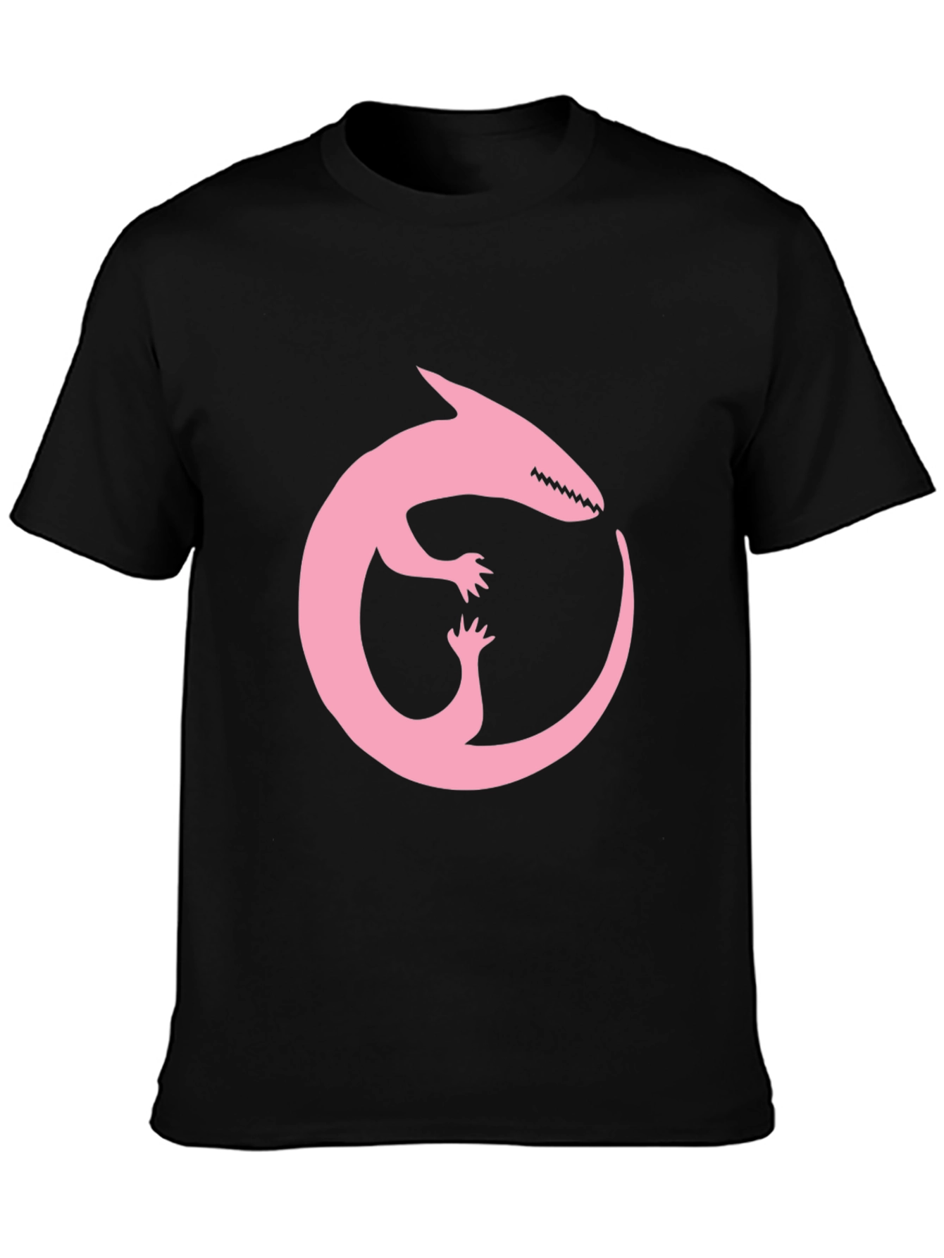 Pink Dinosaur Ouroboros Black T-Shirt
