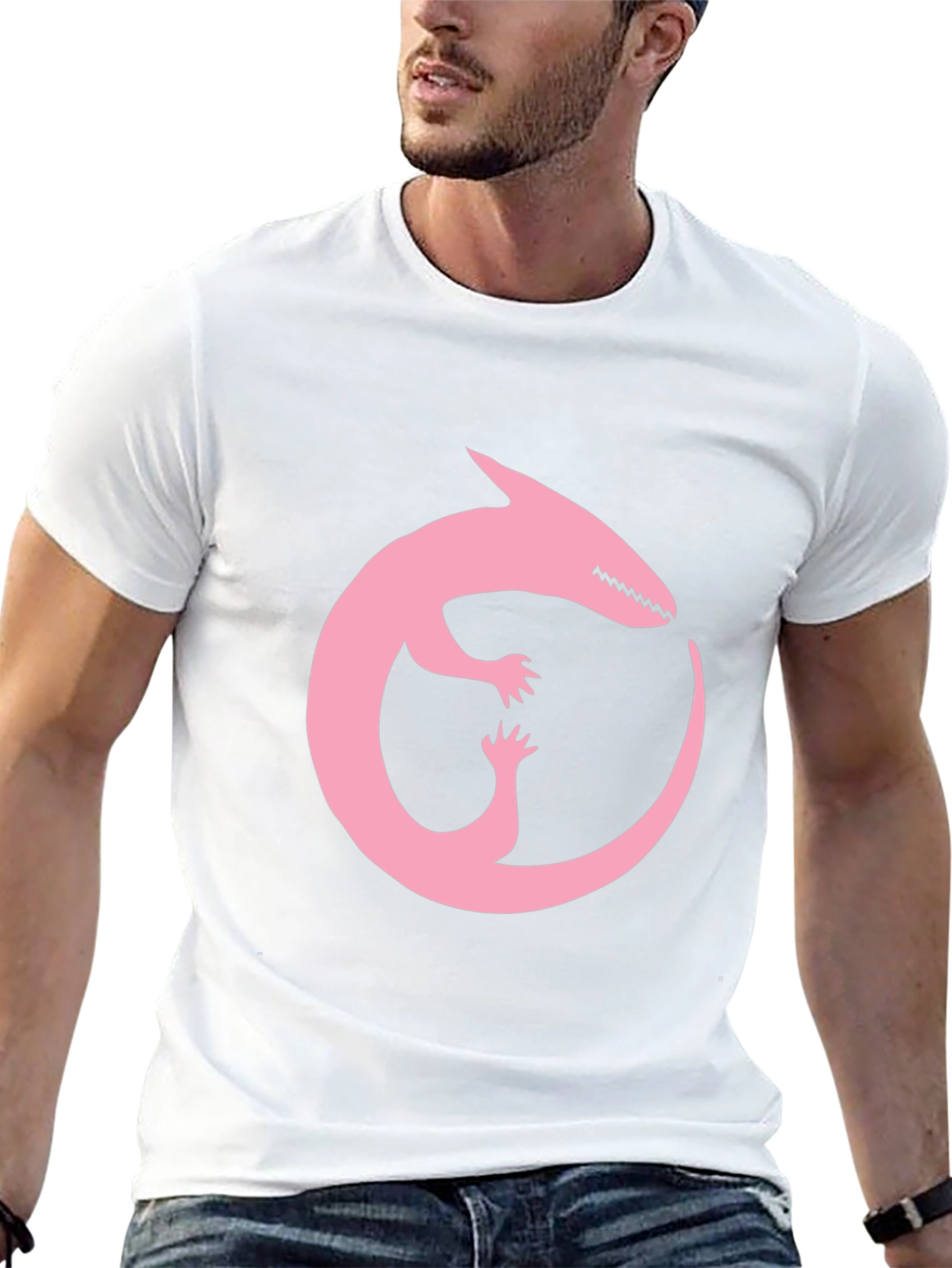 Pink Dinosaur Ouroboros Black T-Shirt
