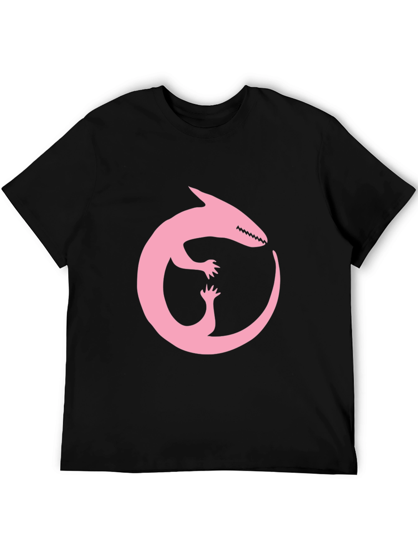 Pink Dinosaur Ouroboros Black T-Shirt