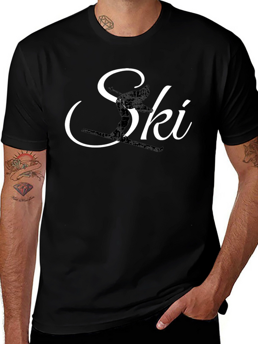 Ski Silhouette Graphic Tee - Black Cotton T-Shirt