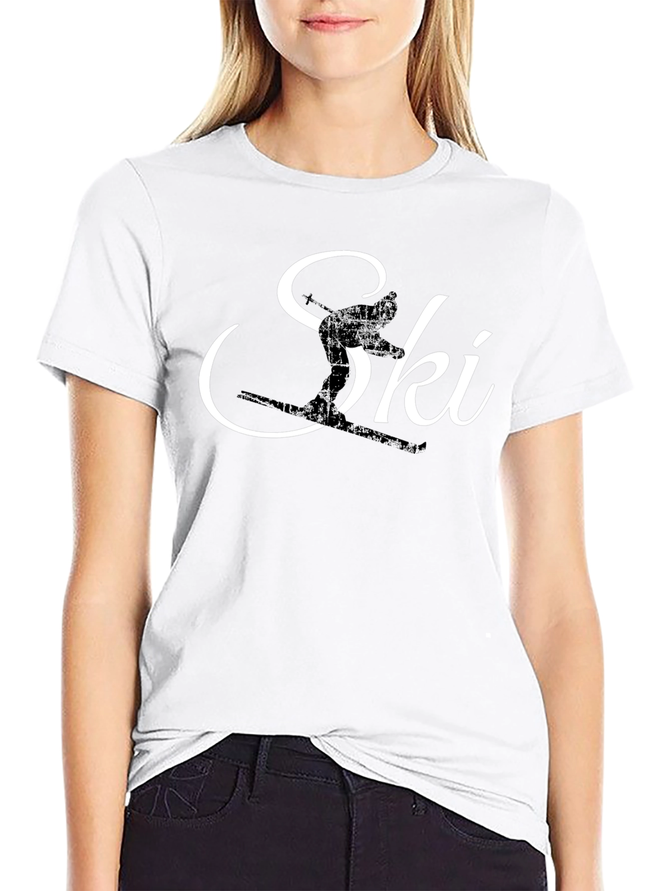 Ski Silhouette Graphic Tee - Black Cotton T-Shirt