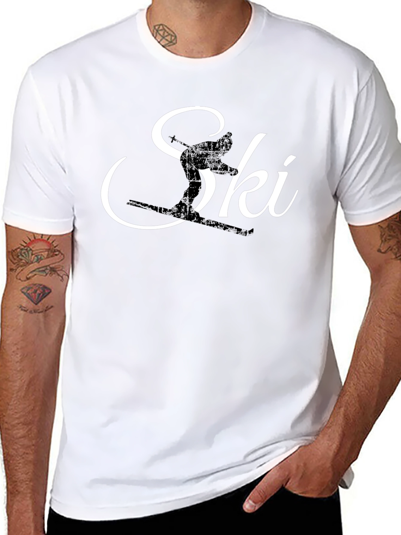 Ski Silhouette Graphic Tee - Black Cotton T-Shirt