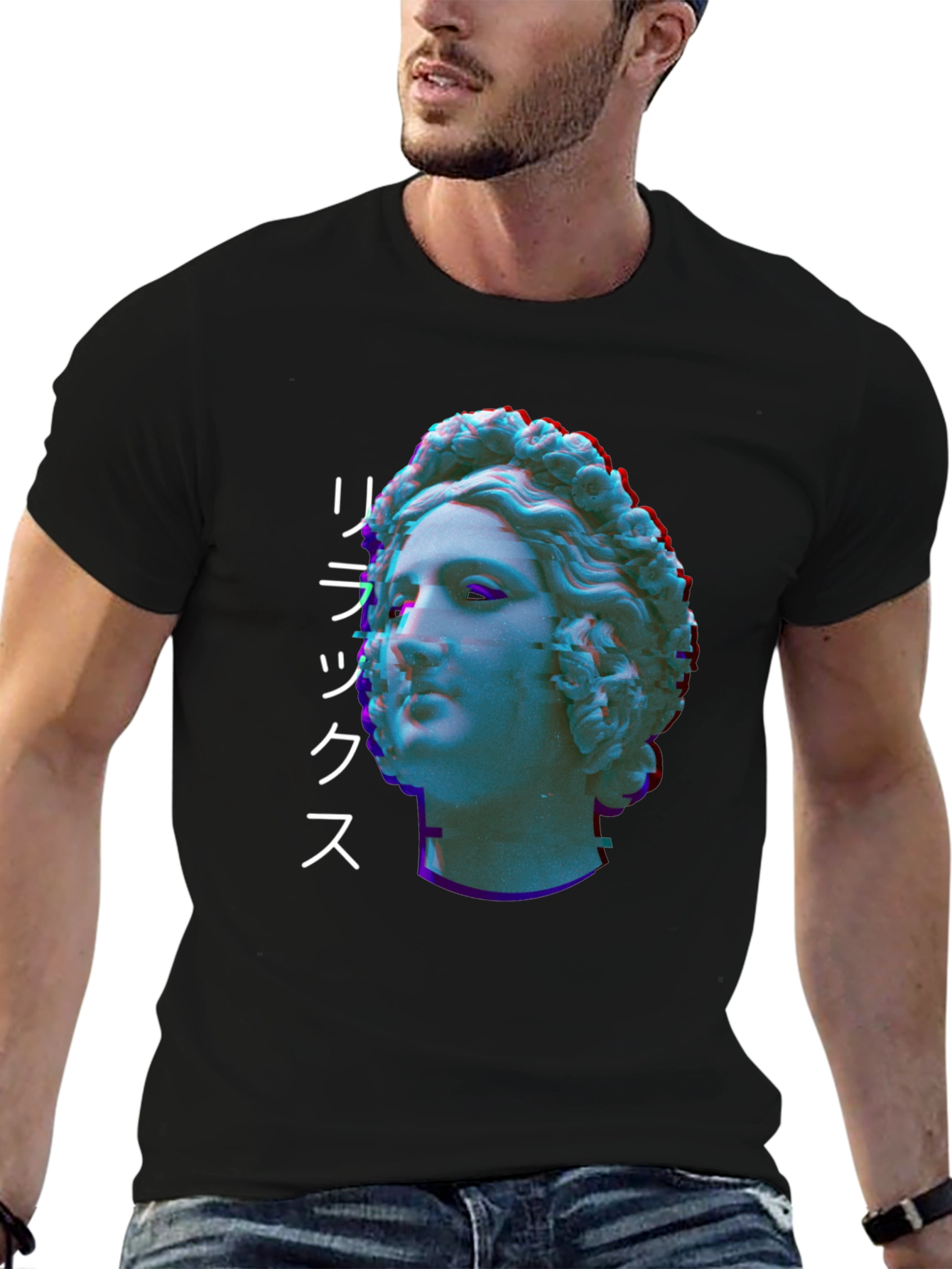 Statue Head Glitch Graphic Tee - Relax Aesthetic