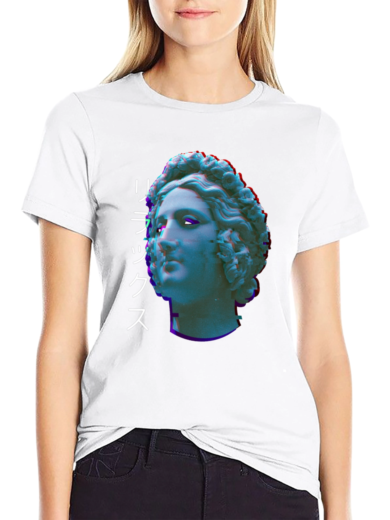 Statue Head Glitch Graphic Tee - Relax Aesthetic