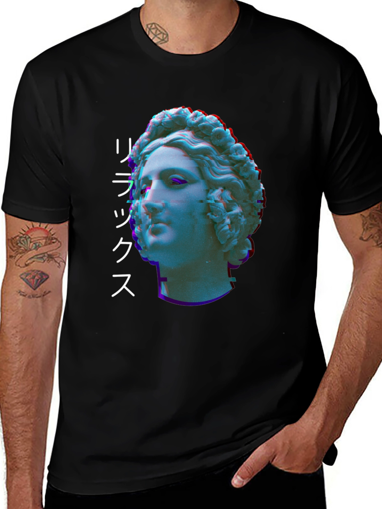 Statue Head Glitch Graphic Tee - Relax Aesthetic