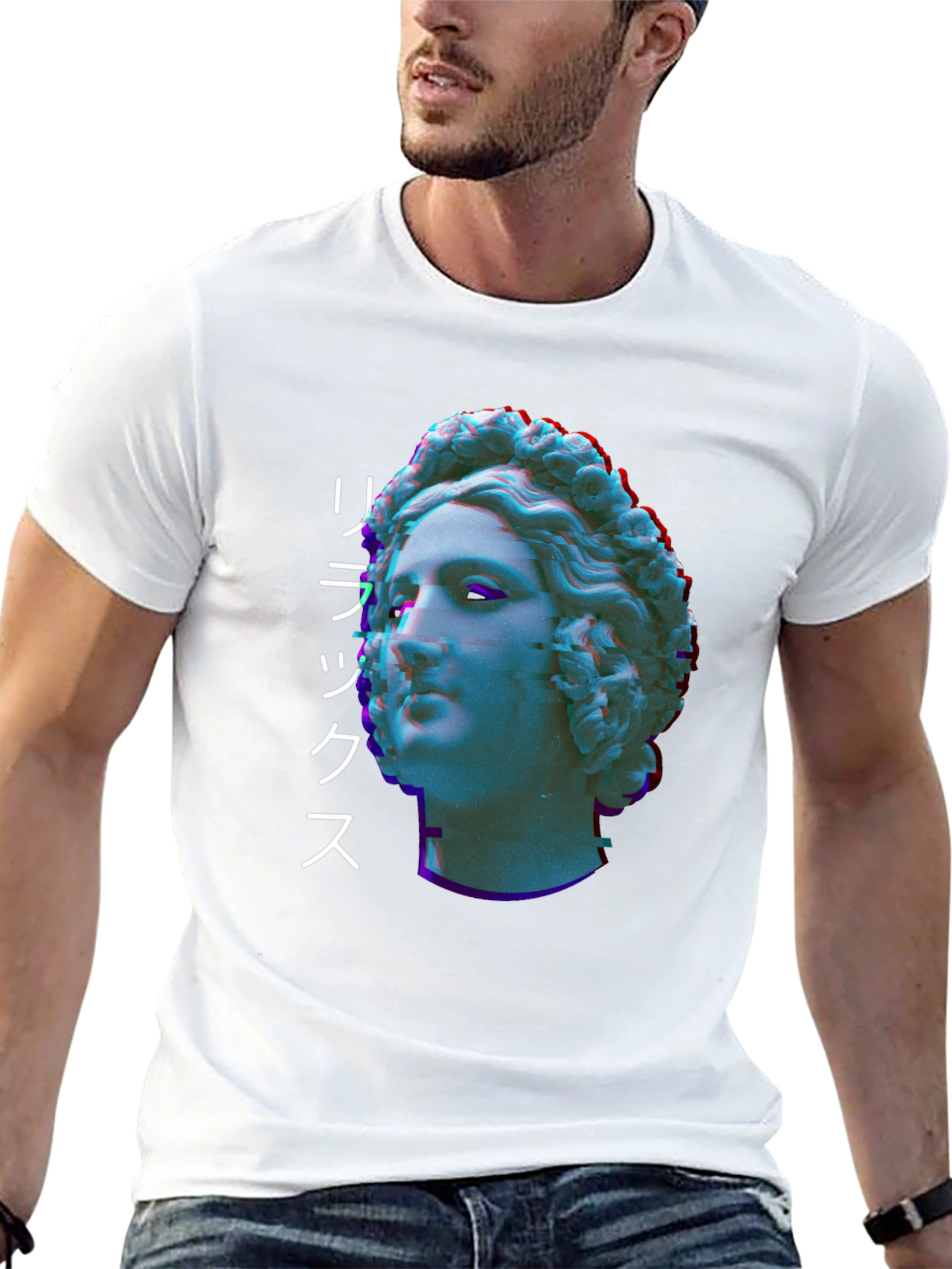 Statue Head Glitch Graphic Tee - Relax Aesthetic