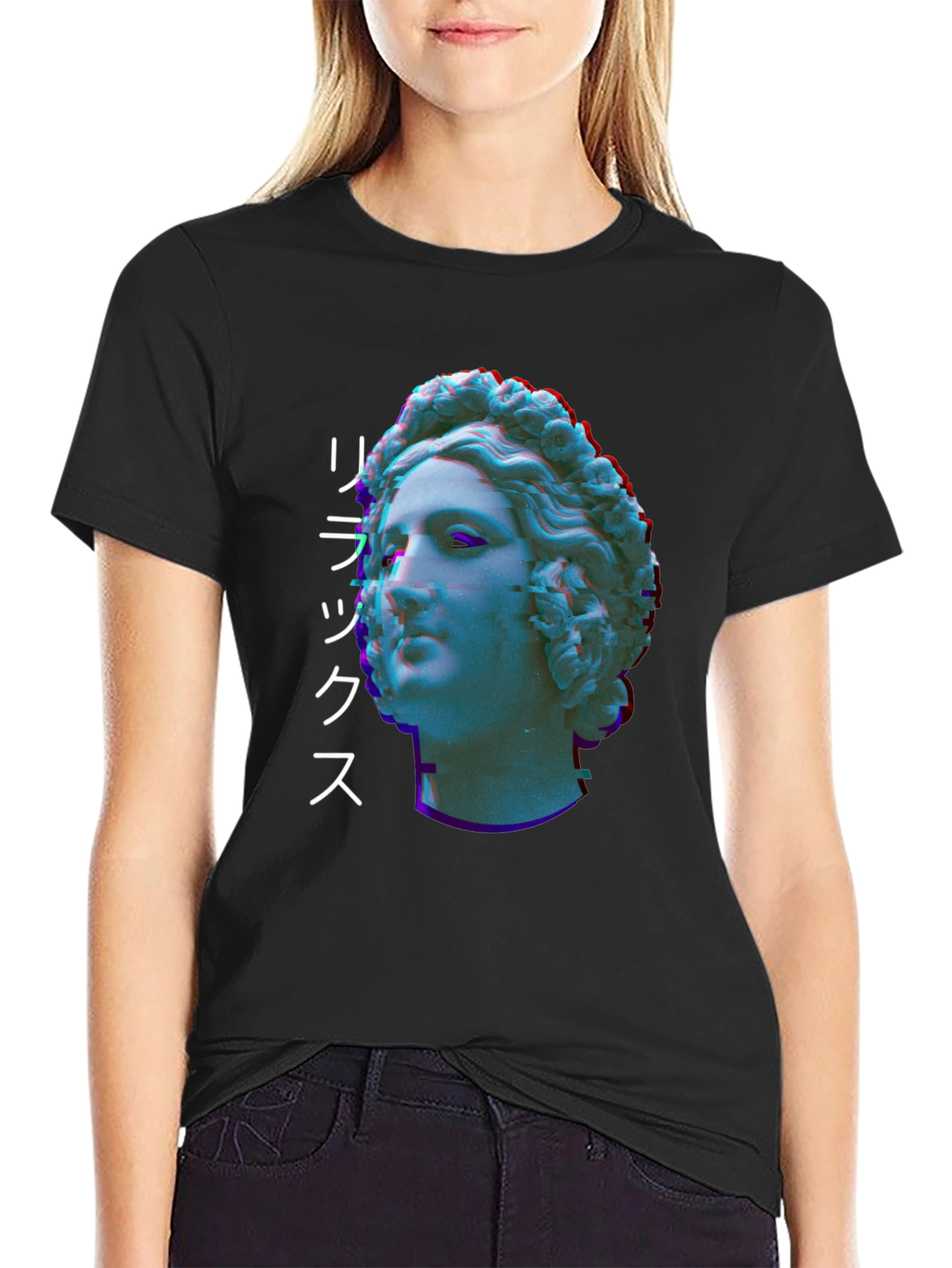 Statue Head Glitch Graphic Tee - Relax Aesthetic