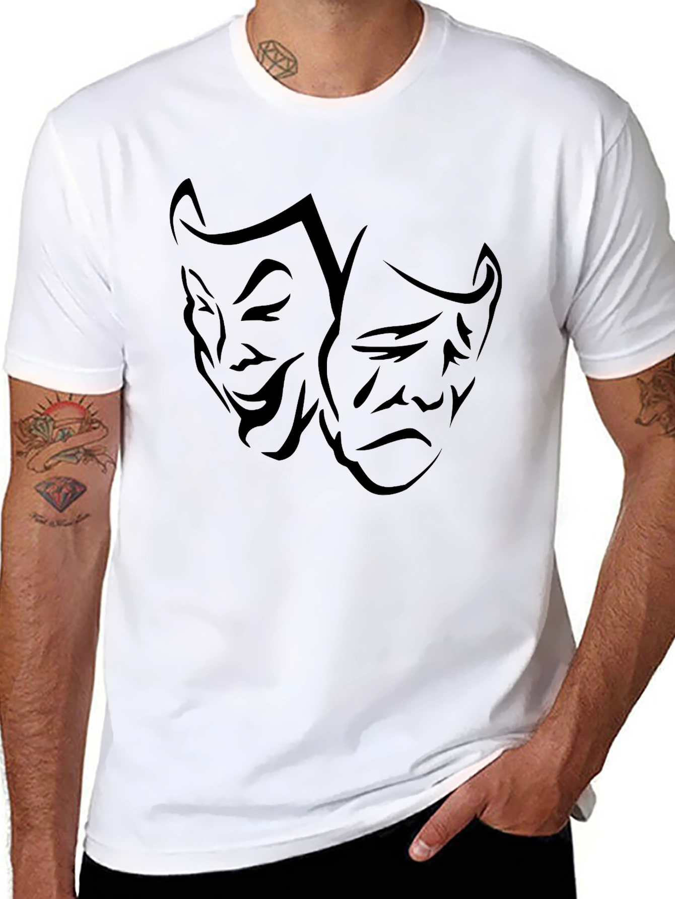 Drama Masks Graphic Tee - Classic Black Cotton T-Shirt