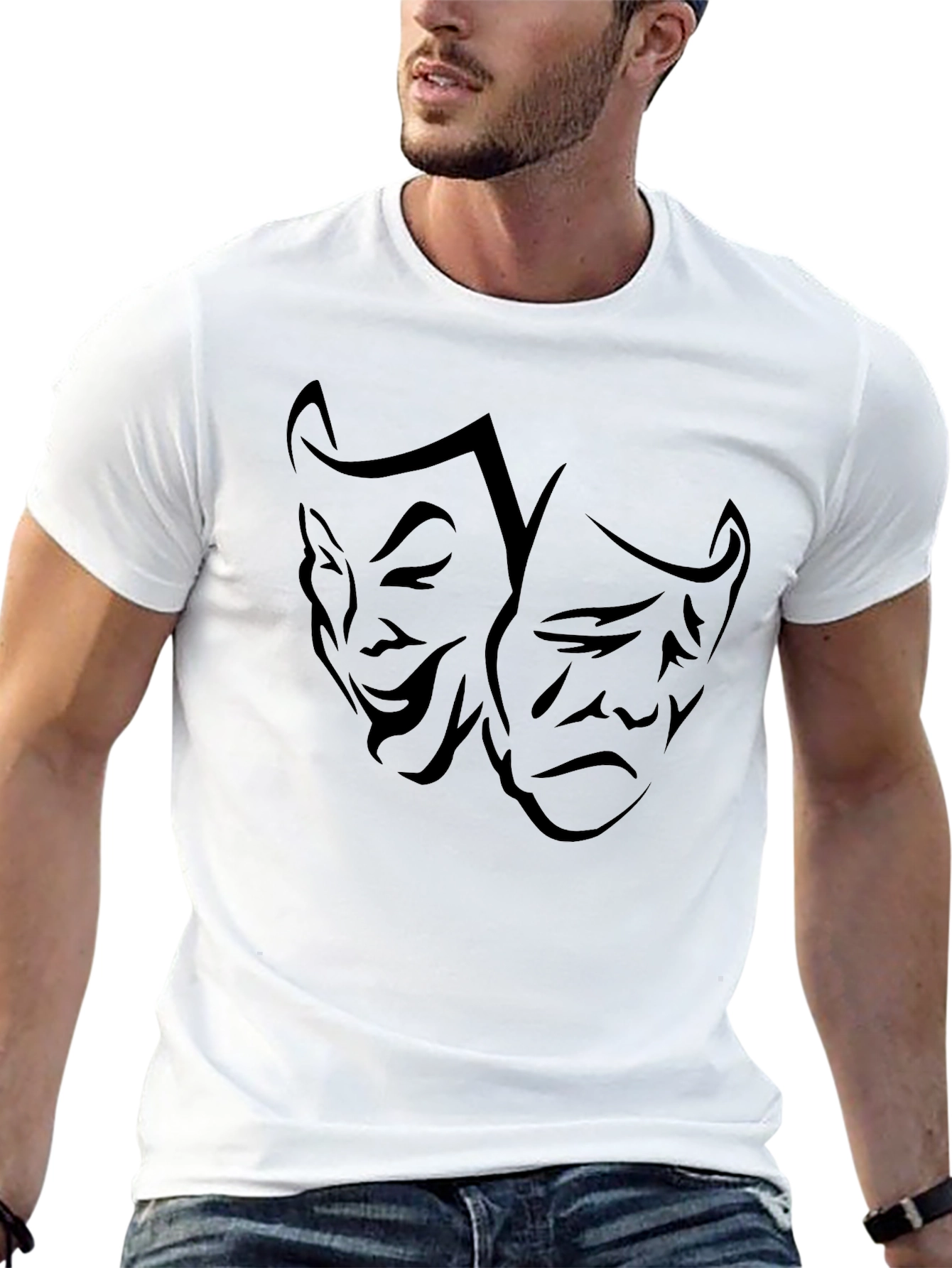 Drama Masks Graphic Tee - Classic Black Cotton T-Shirt
