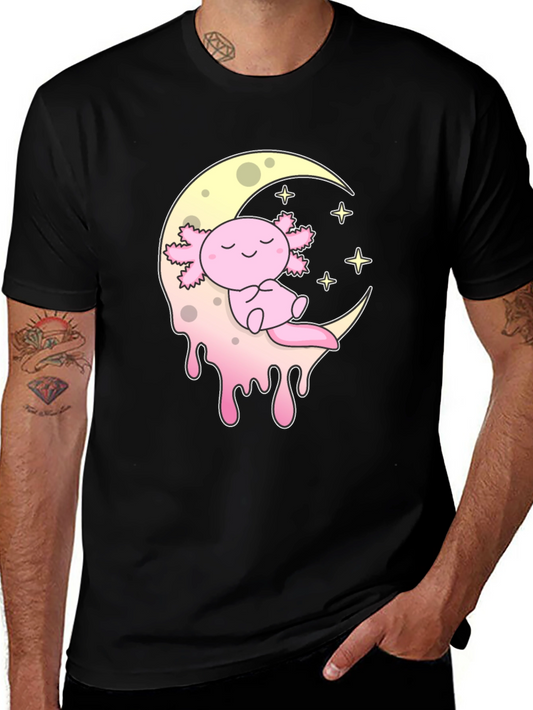 Axolotl Moon T-Shirt - Kawaii Pink Salamander Tee