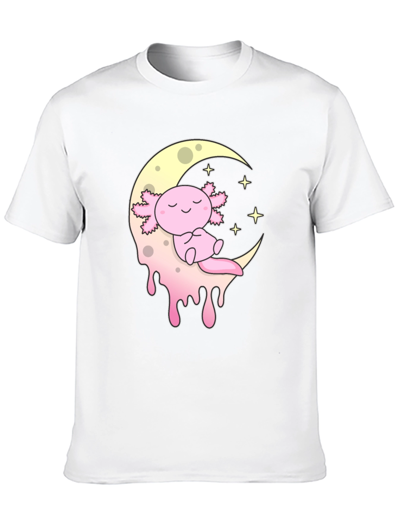 Axolotl Moon T-Shirt - Kawaii Pink Salamander Tee