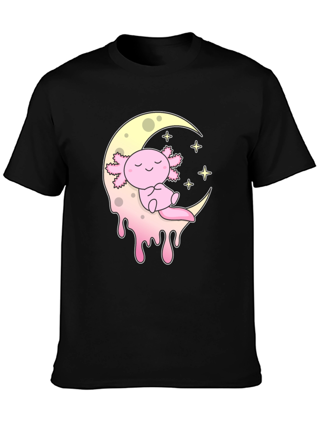 Axolotl Moon T-Shirt - Kawaii Pink Salamander Tee
