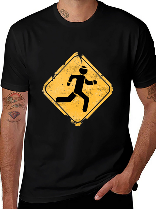 Mens Black Running Sign Graphic Tee