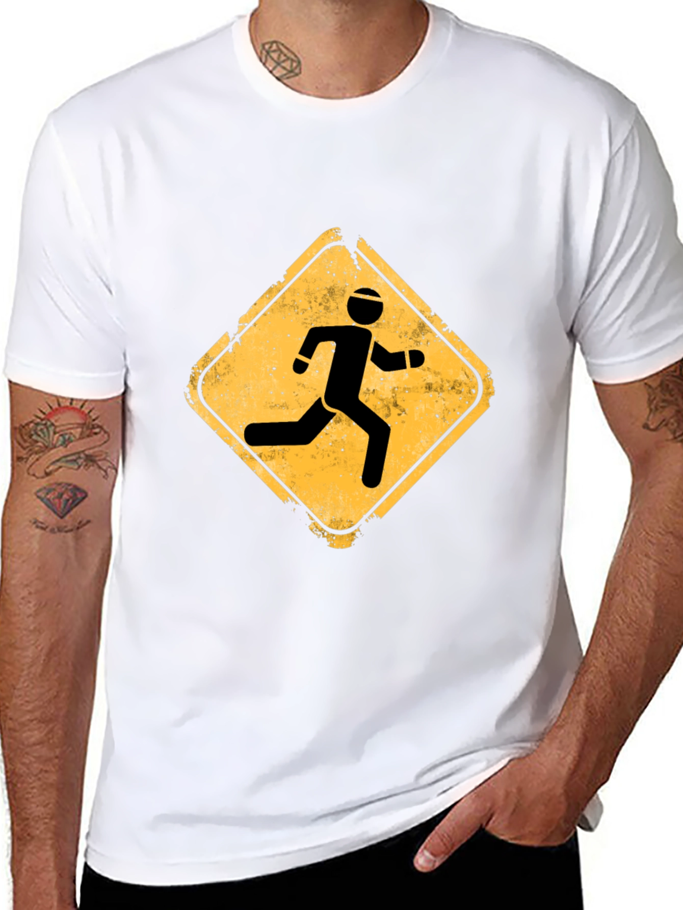 Mens Black Running Sign Graphic Tee