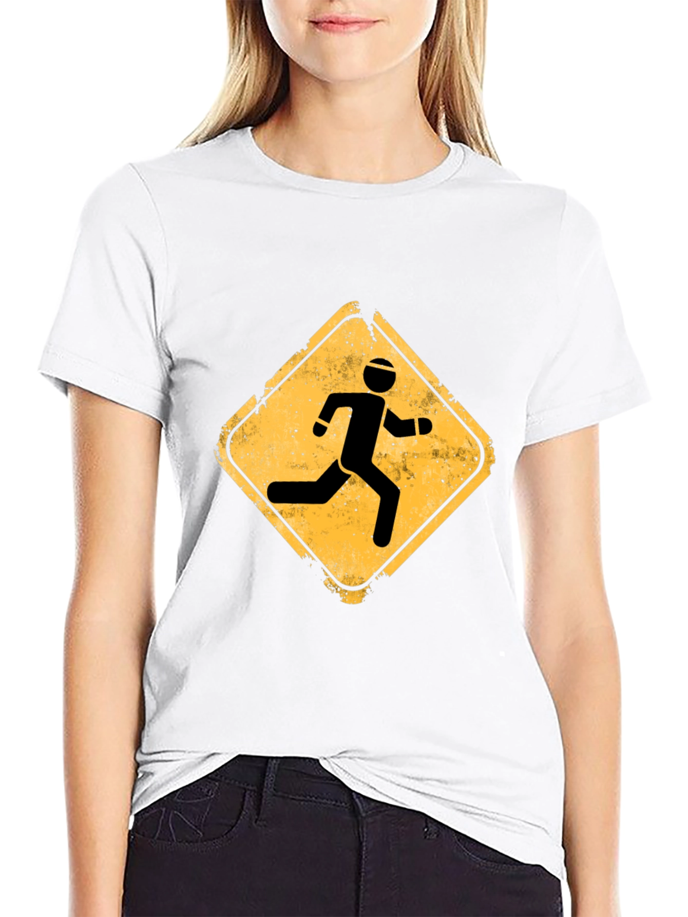 Mens Black Running Sign Graphic Tee