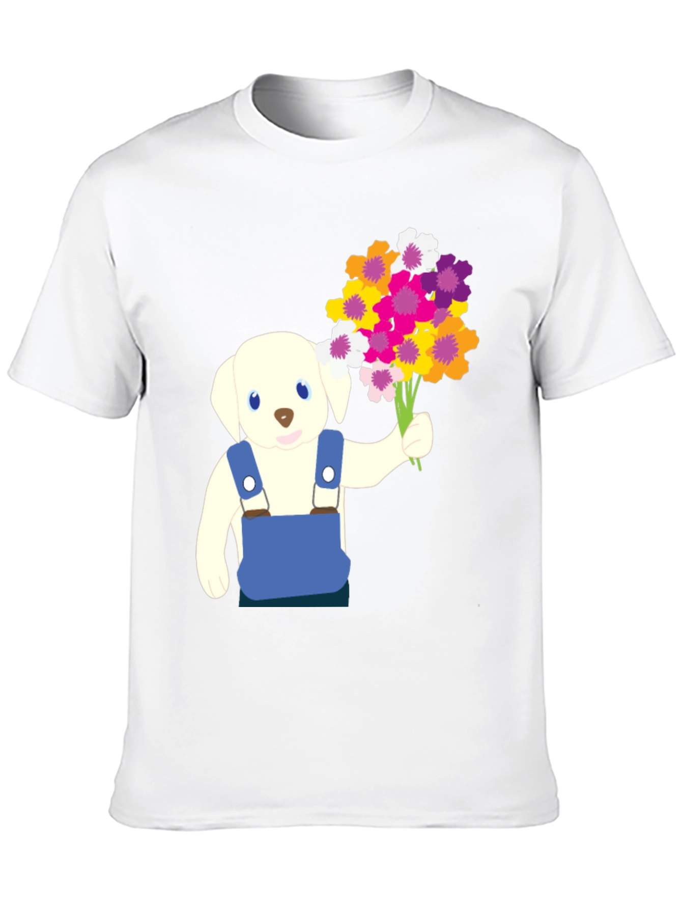 Puppy with Flowers Graphic Tee - Black