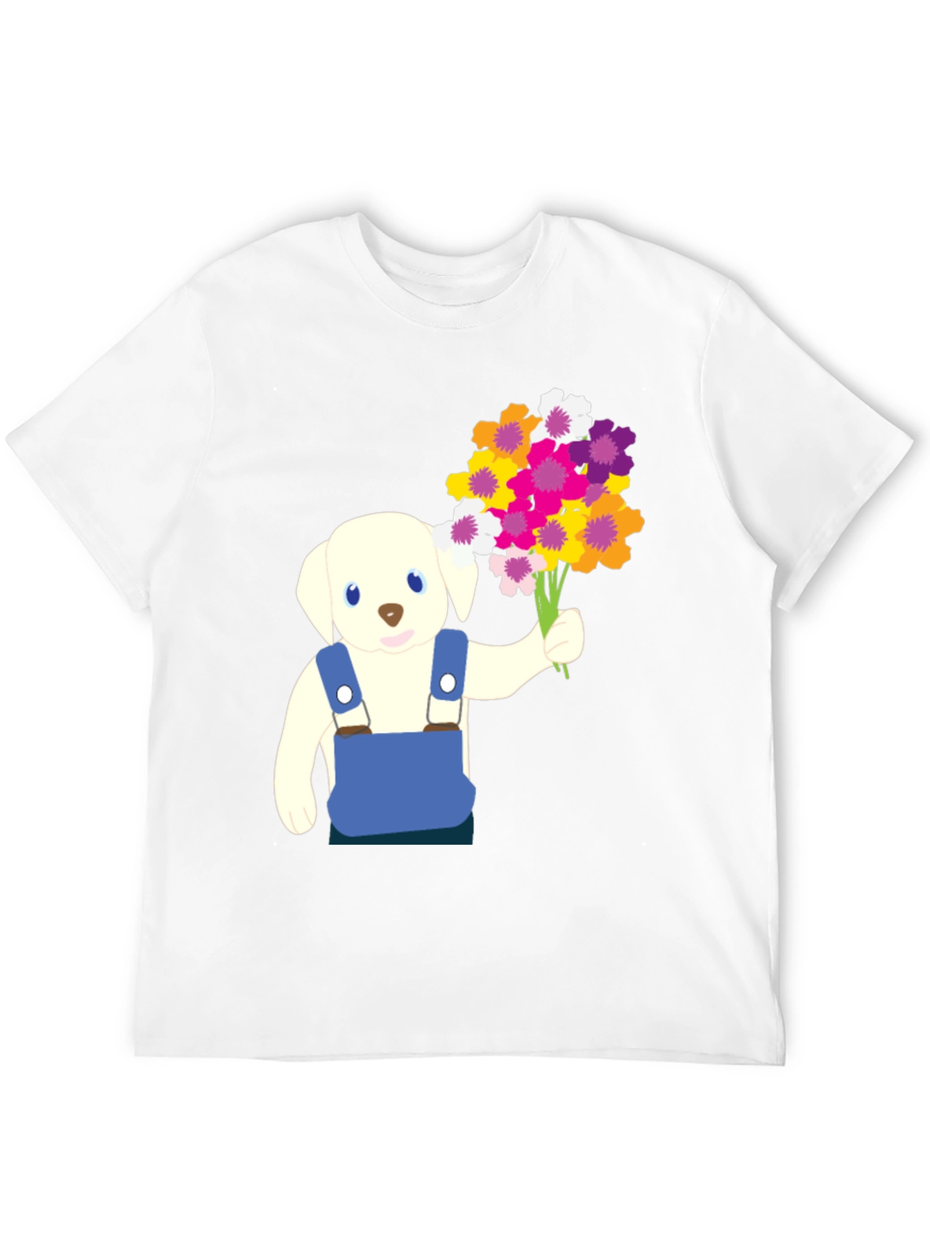 Puppy with Flowers Graphic Tee - Black
