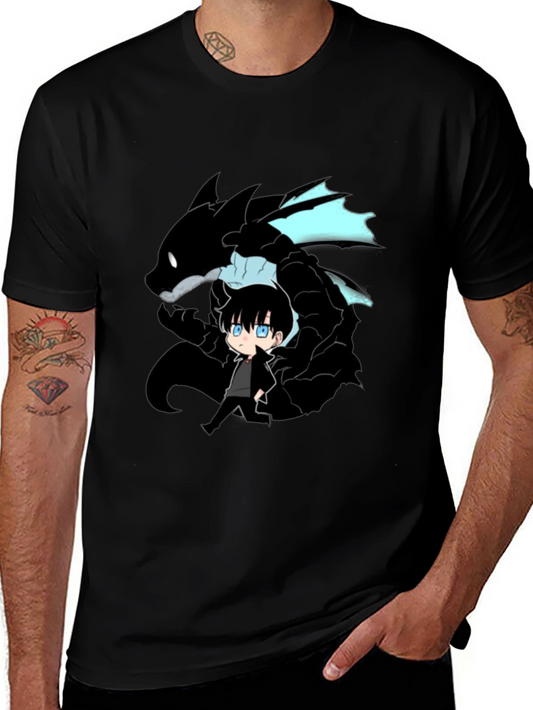 Anime Dragon Graphic T-Shirt - Black
