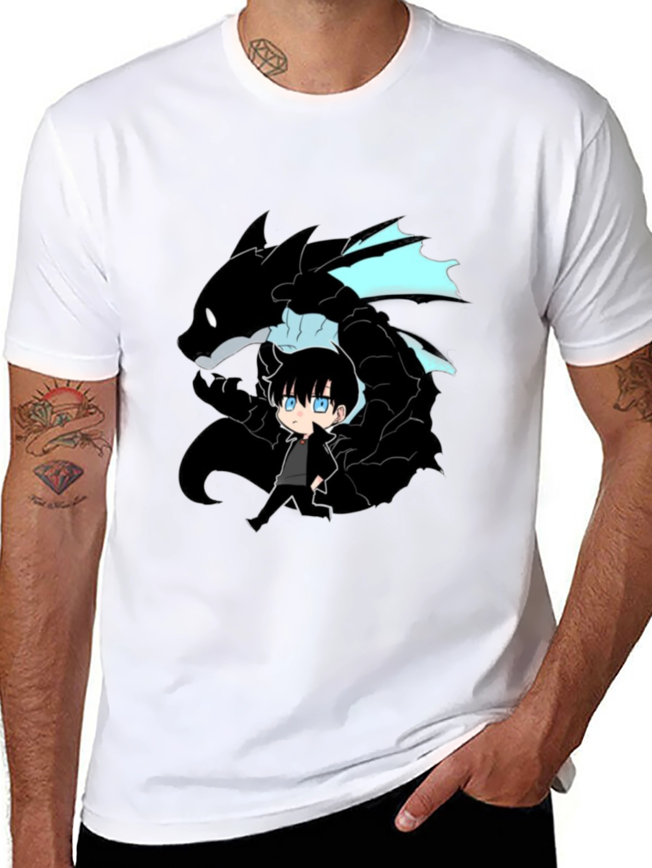 Anime Dragon Graphic T-Shirt - Black
