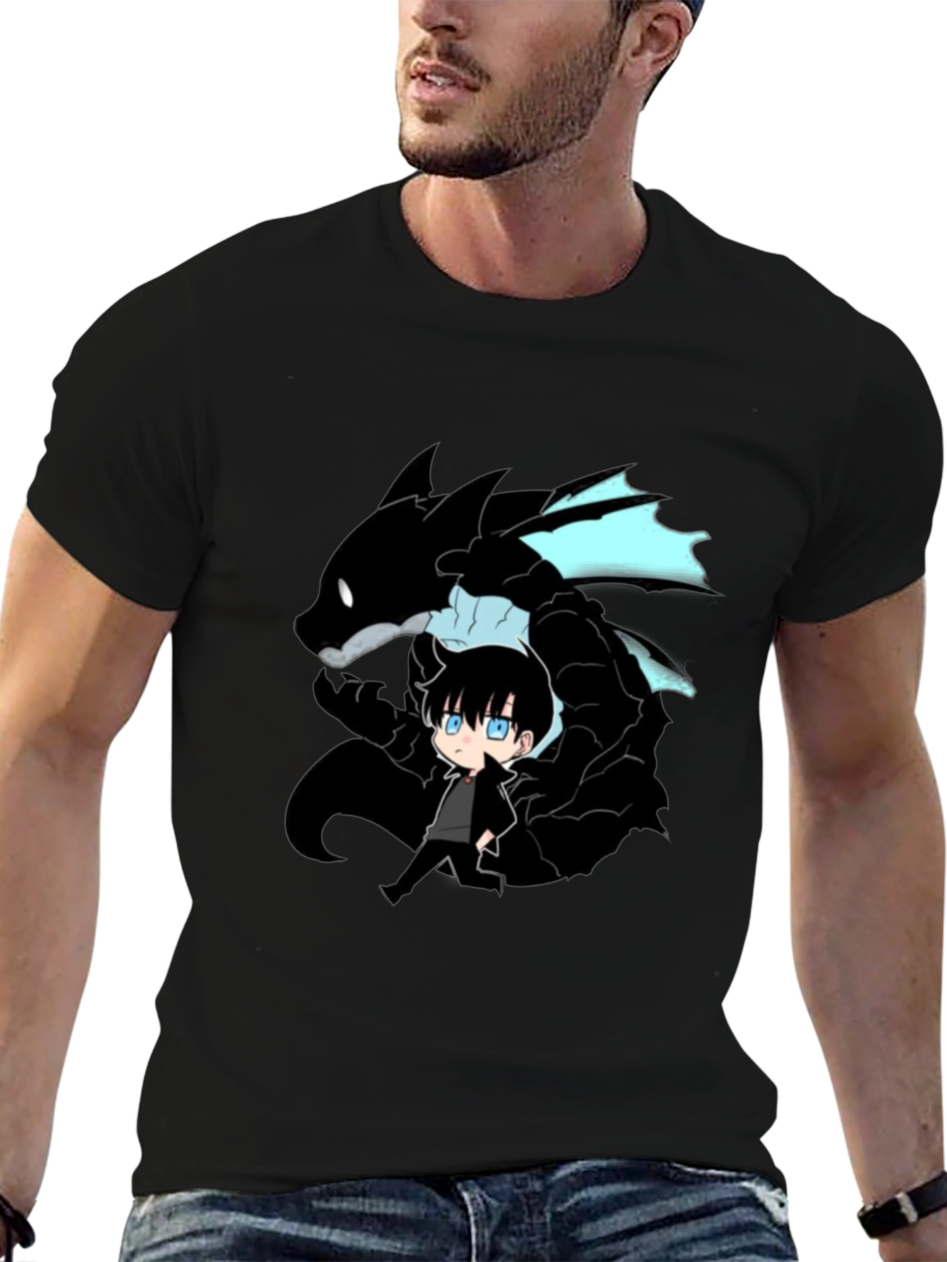 Anime Dragon Graphic T-Shirt - Black
