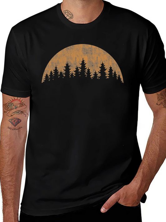 Retro Forest Moon Graphic T-Shirt - Black