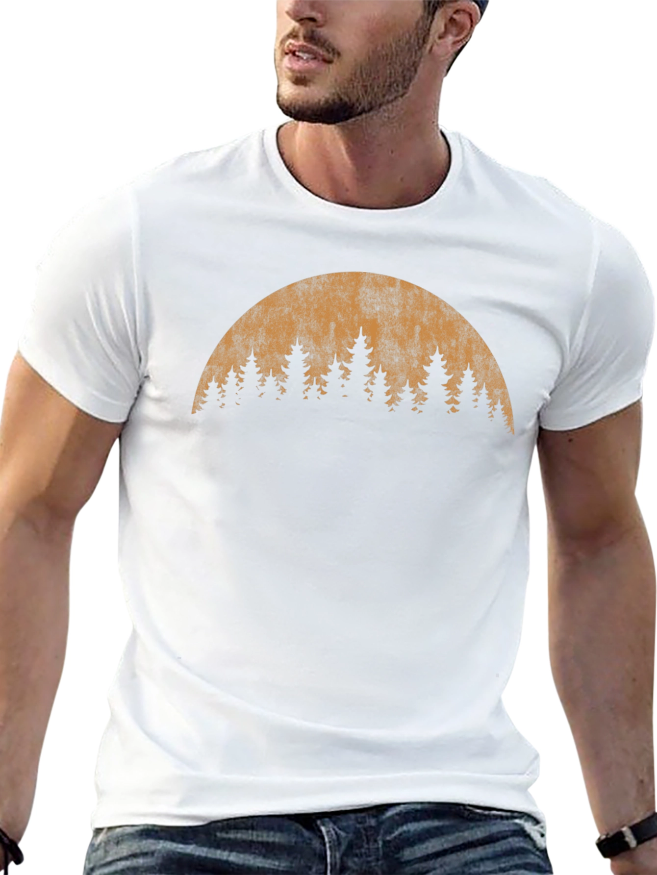 Retro Forest Moon Graphic T-Shirt - Black