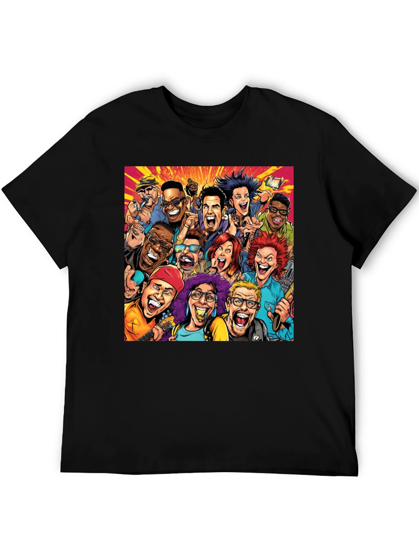 Cartoon Portrait Black T-Shirt