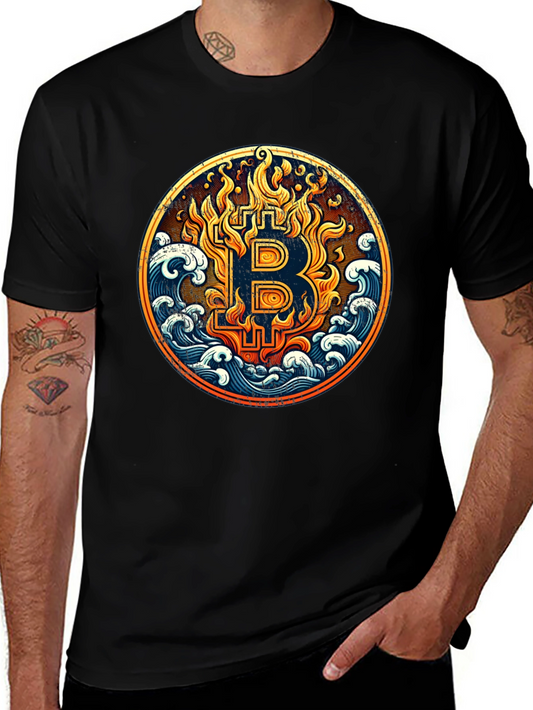 Bitcoin Fire & Waves Graphic Tee
