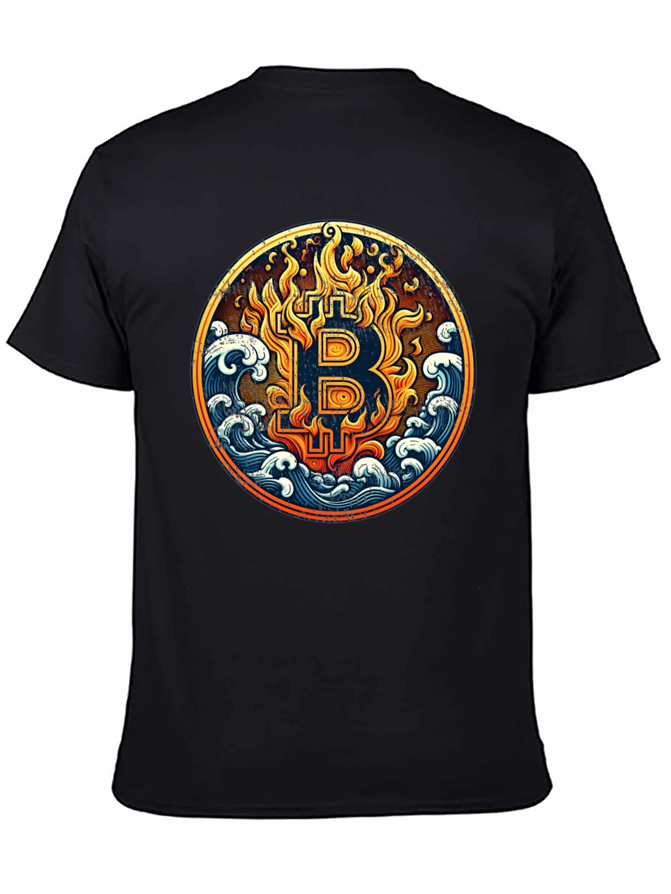 Bitcoin Fire & Waves Graphic Tee