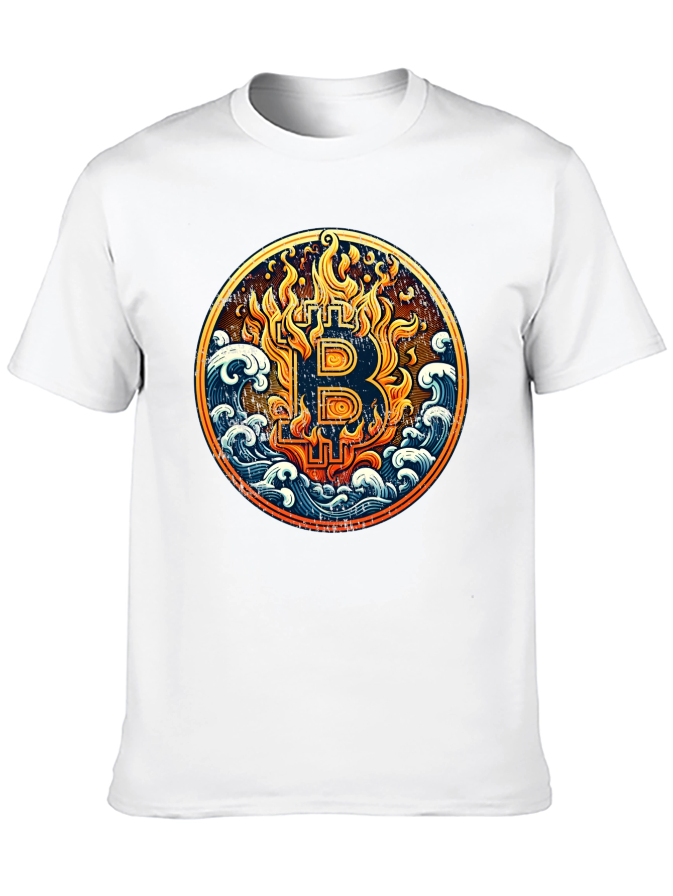 Bitcoin Fire & Waves Graphic Tee