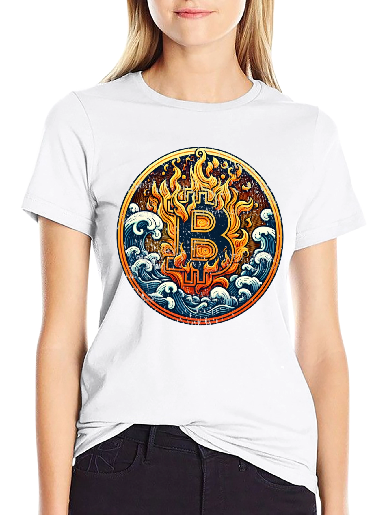 Bitcoin Fire & Waves Graphic Tee