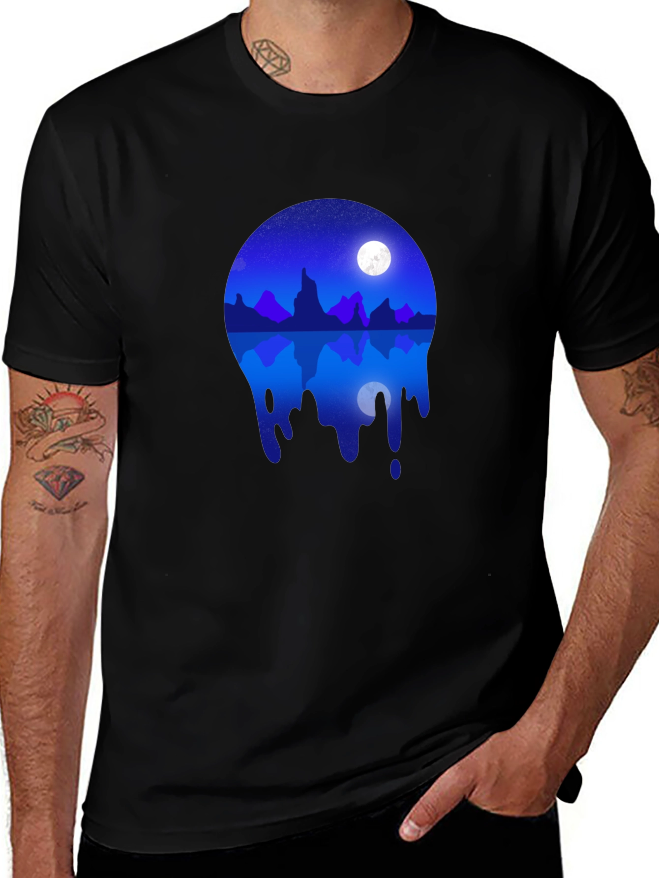 Night Sky Mountain Reflection Graphic T-Shirt