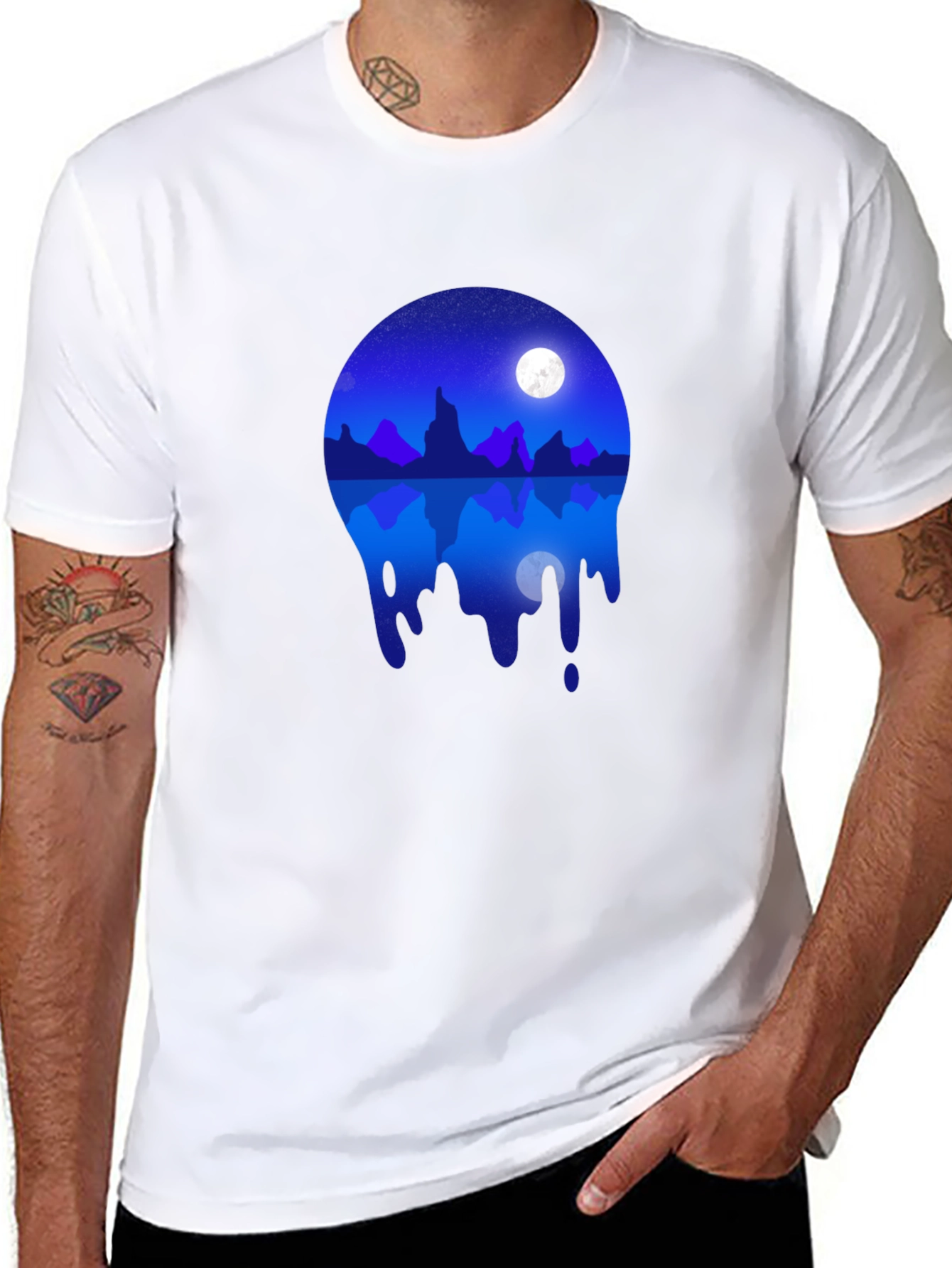 Night Sky Mountain Reflection Graphic T-Shirt