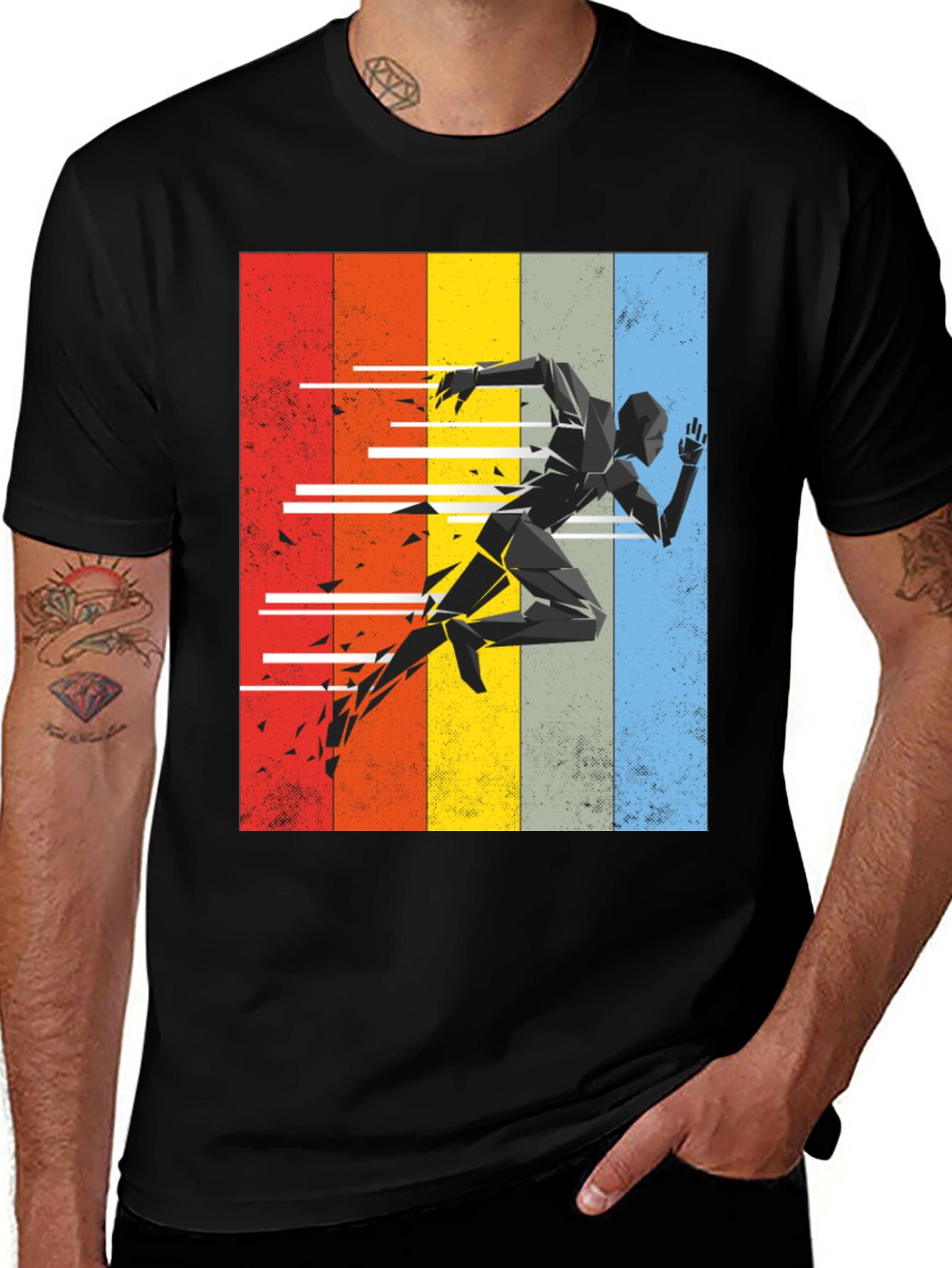 Geometric Runner Graphic Tee - Retro Style
