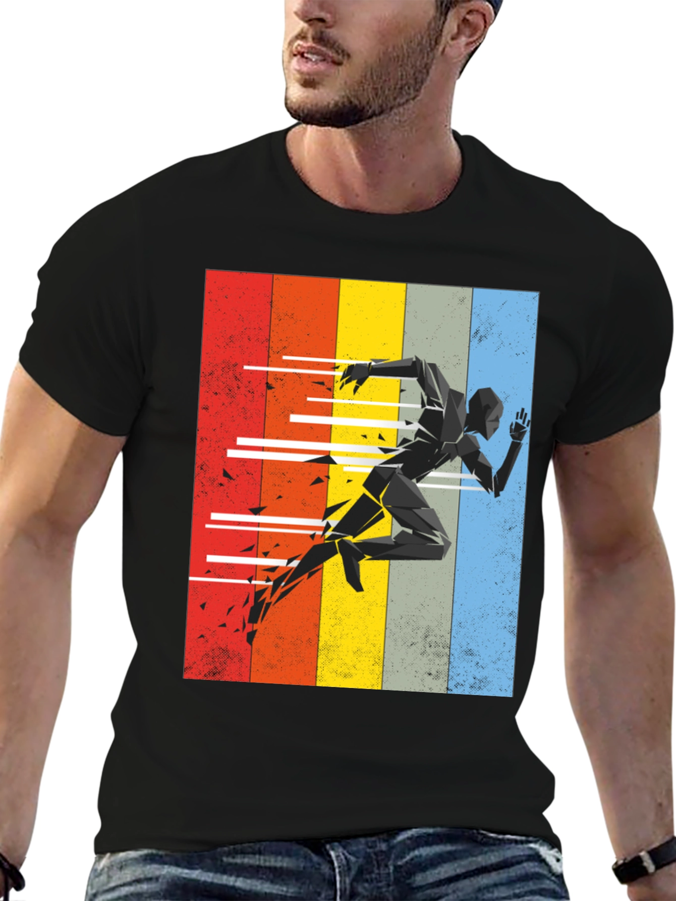 Geometric Runner Graphic Tee - Retro Style