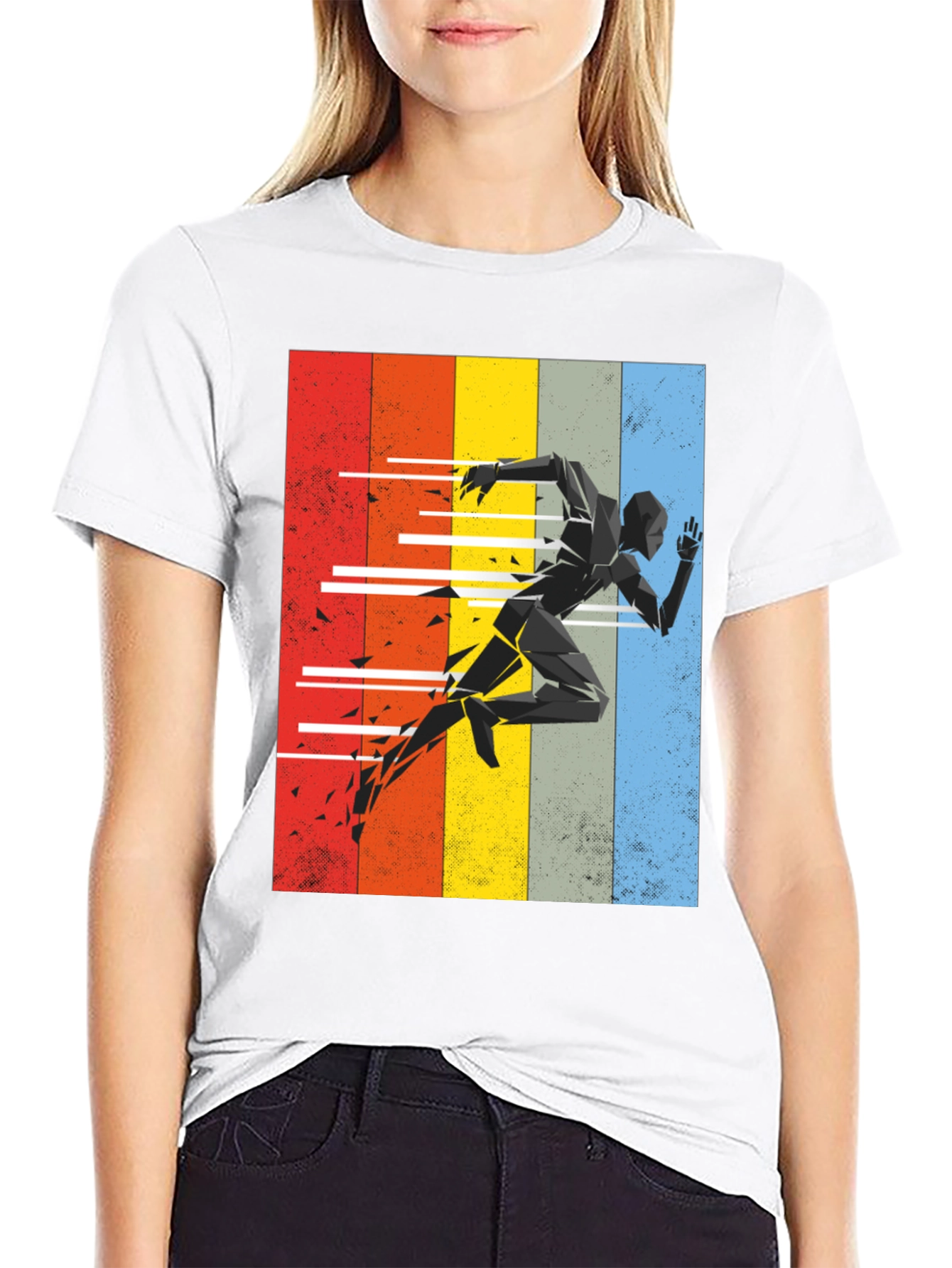 Geometric Runner Graphic Tee - Retro Style