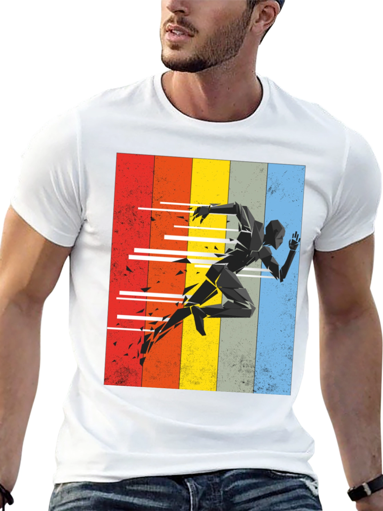 Geometric Runner Graphic Tee - Retro Style