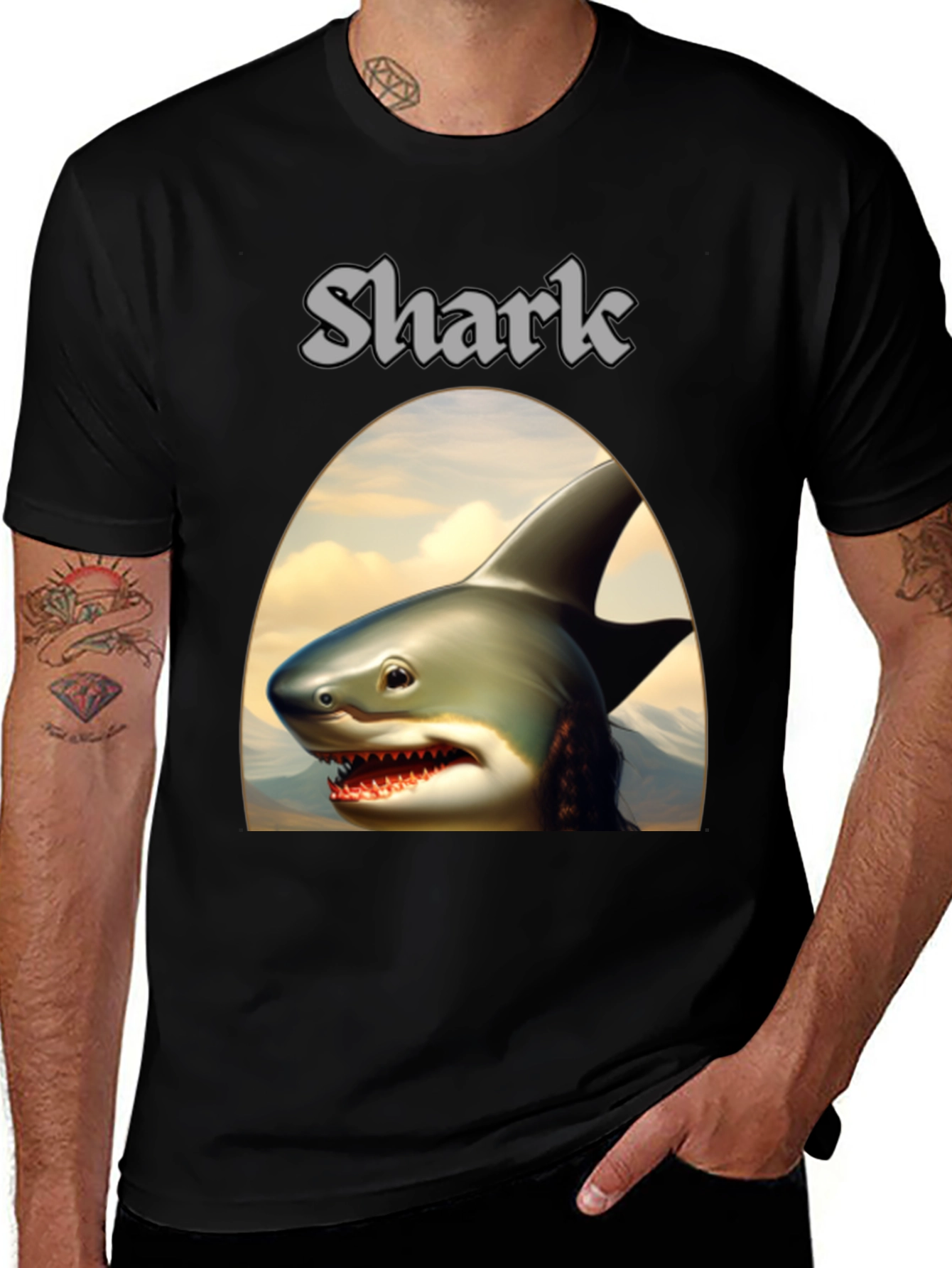 Shark Graphic Tee - Black Novelty T-Shirt