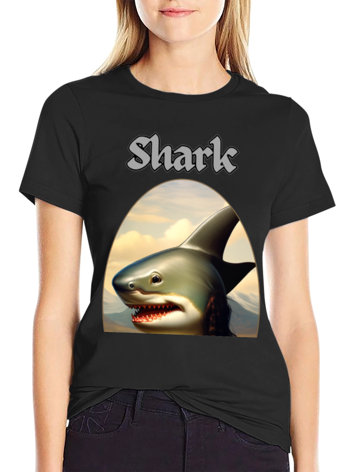 Shark Graphic Tee - Black Novelty T-Shirt