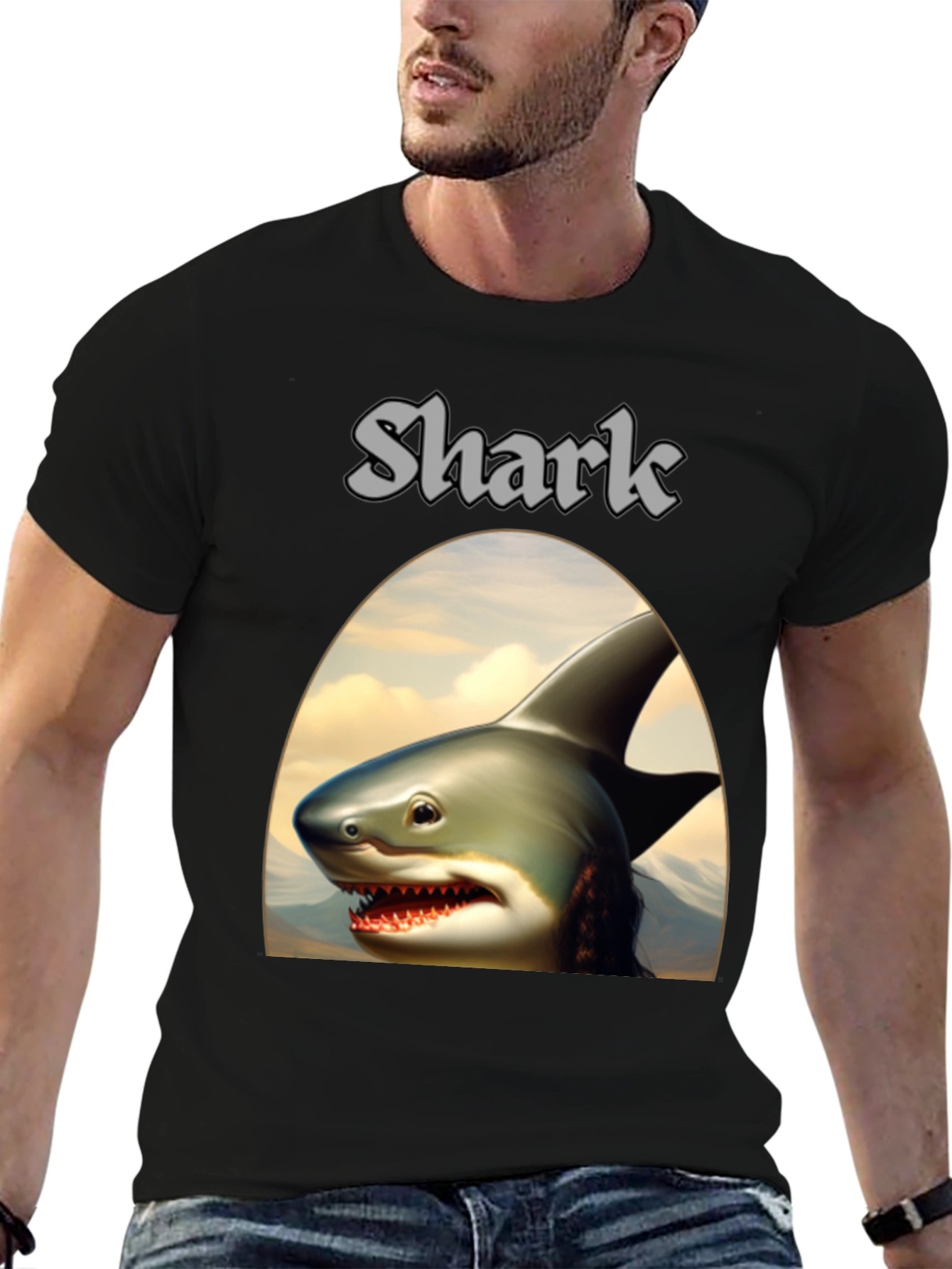 Shark Graphic Tee - Black Novelty T-Shirt