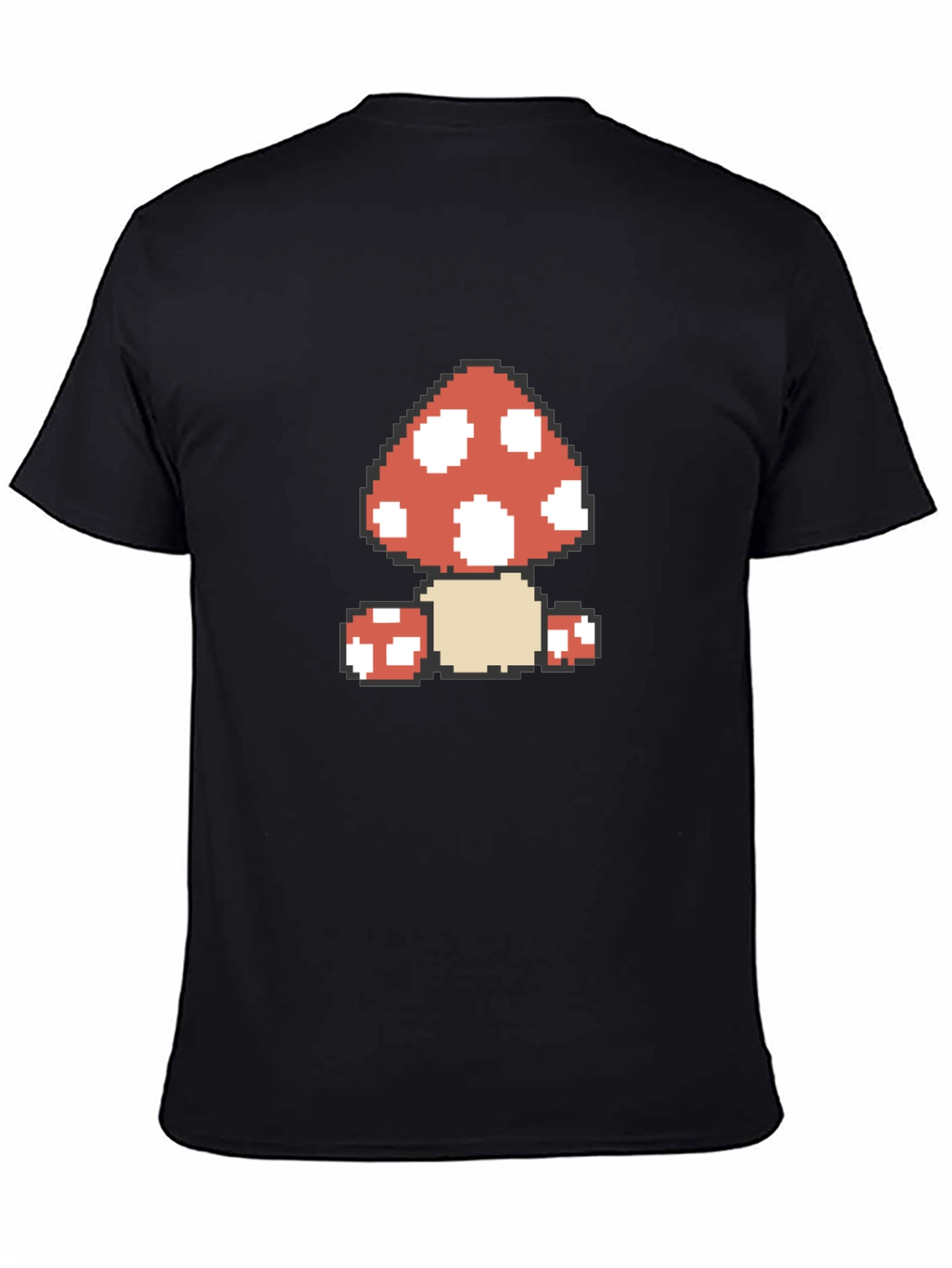 Pixel Mushroom Graphic Tee - Black Cotton Casual Shirt
