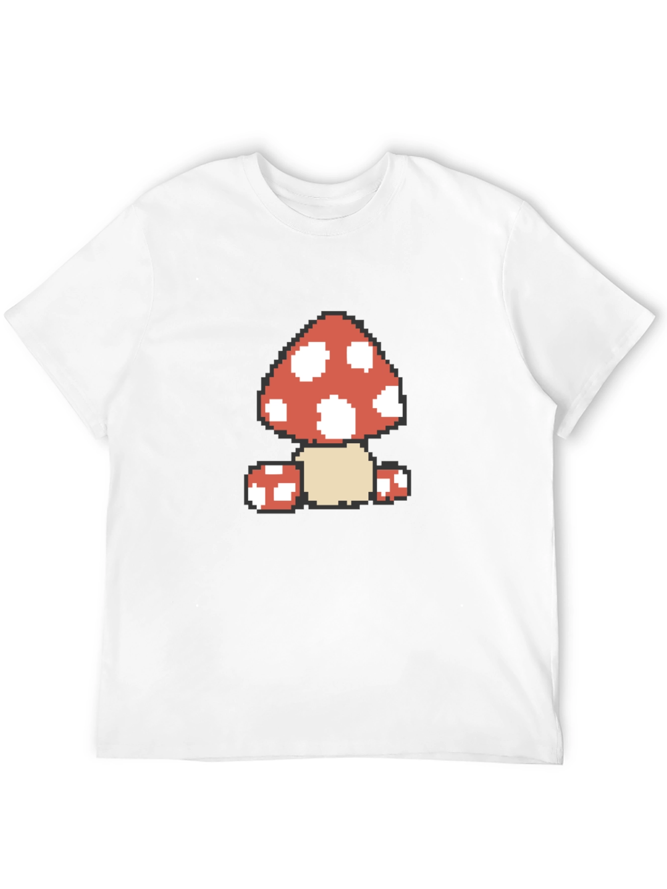 Pixel Mushroom Graphic Tee - Black Cotton Casual Shirt