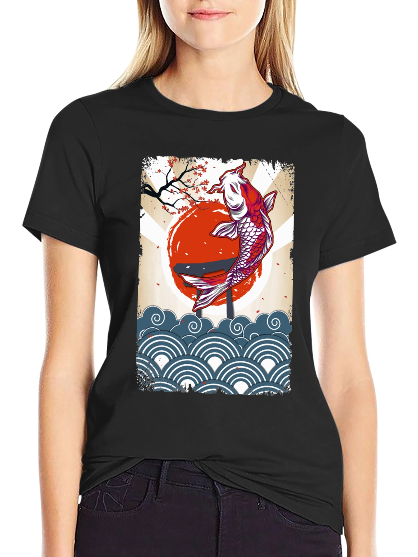 Koi Fish Graphic Tee - Black Cotton T-Shirt