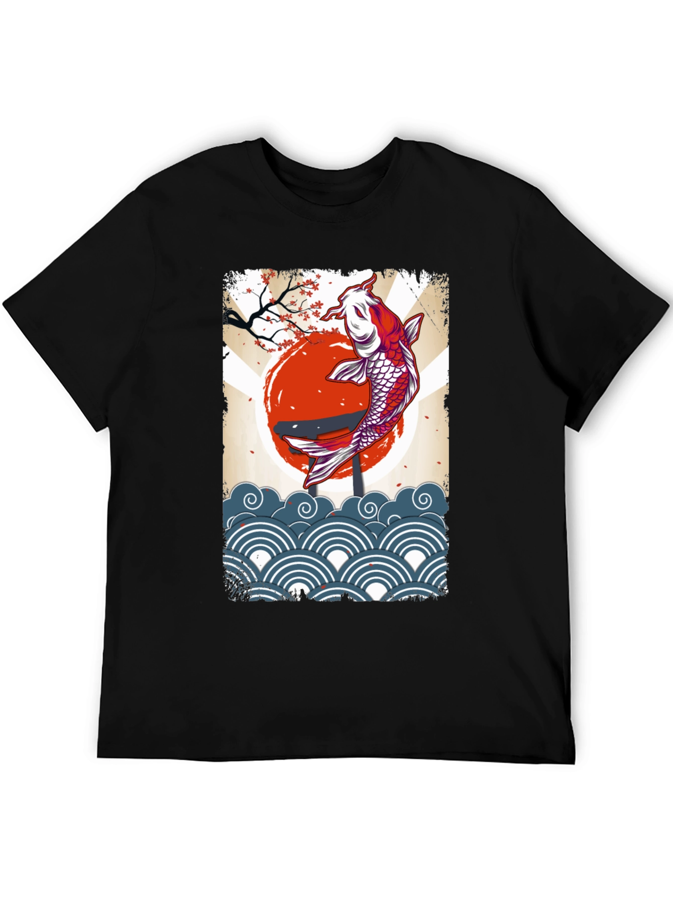 Koi Fish Graphic Tee - Black Cotton T-Shirt