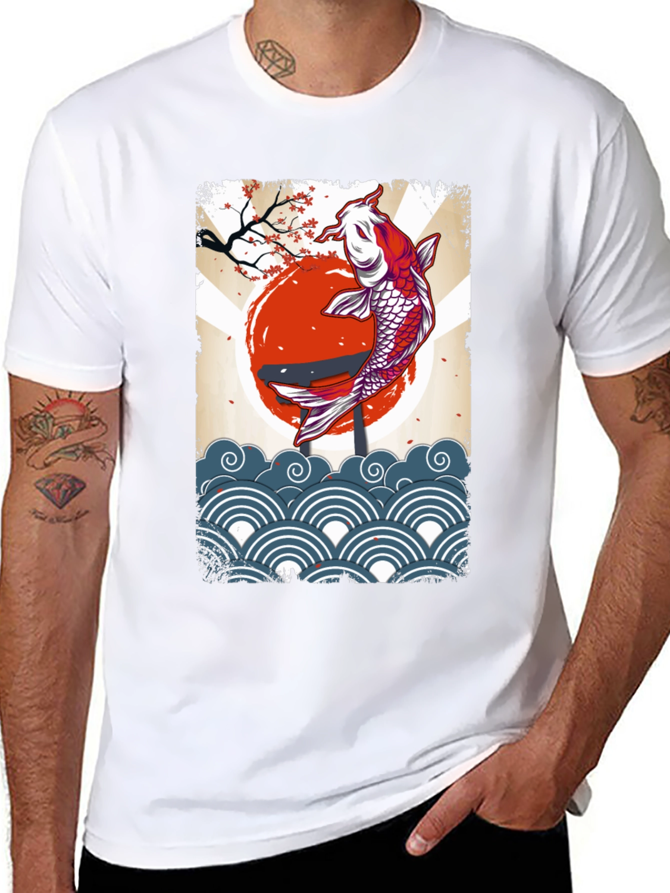 Koi Fish Graphic Tee - Black Cotton T-Shirt