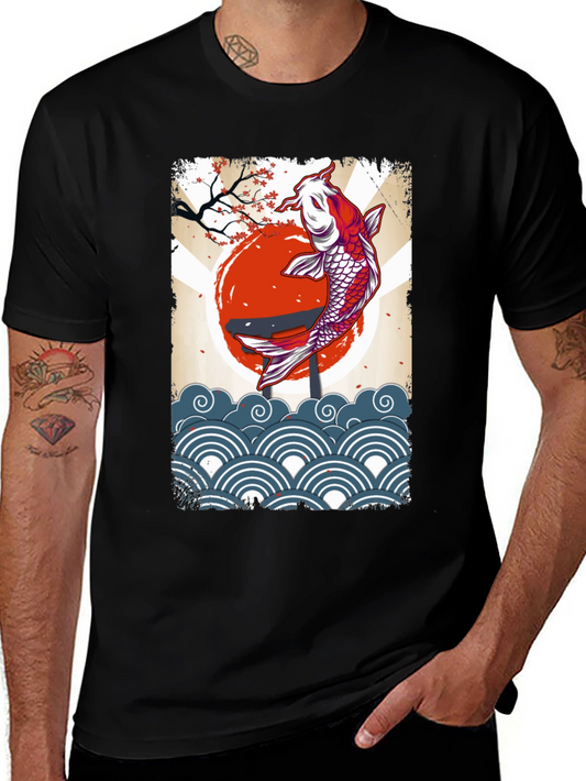 Koi Fish Graphic Tee - Black Cotton T-Shirt