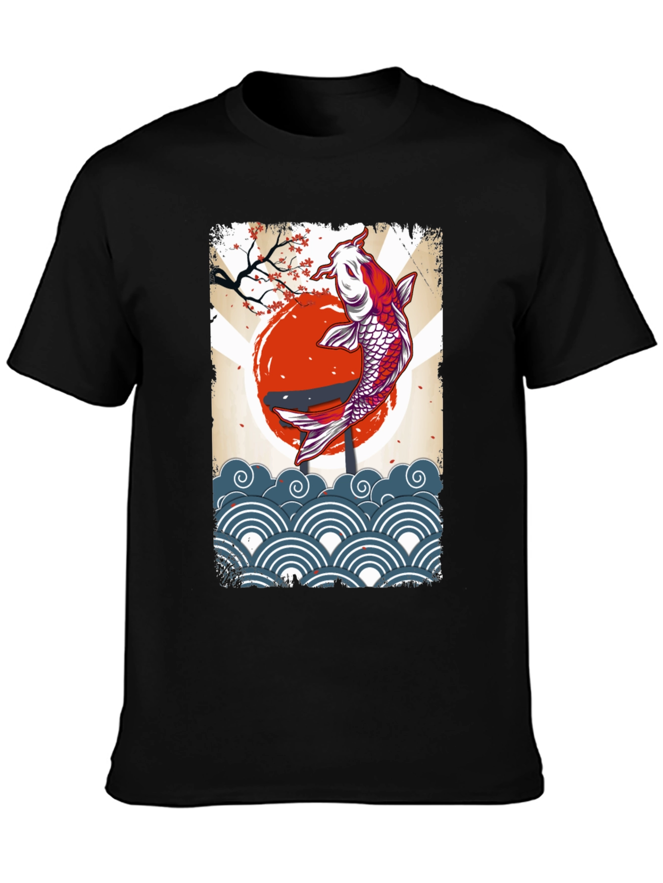 Koi Fish Graphic Tee - Black Cotton T-Shirt